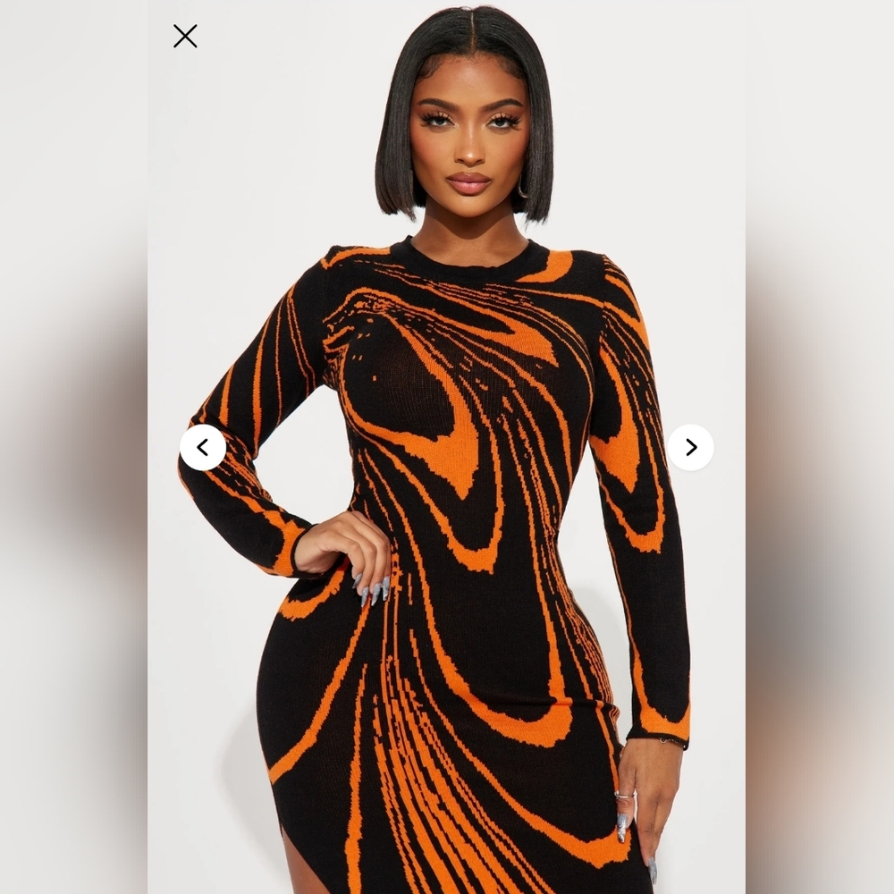 CLEAR  Out Sale! Orange and Black Long Sleeve Dress
